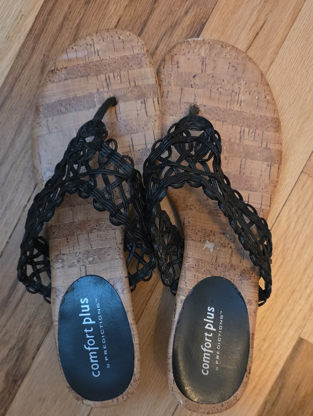 comfort plus by Predictions Black Woven Cork Slide Sandals
